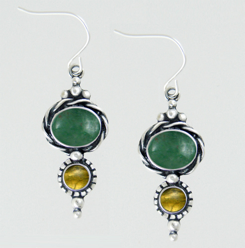 Sterling Silver Drop Dangle Earrings With Jade And Citrine